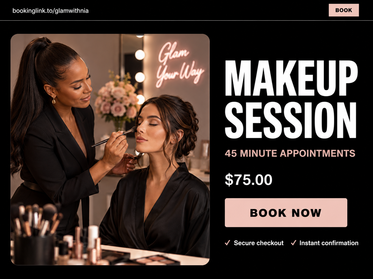 Makeup session booking money link example
